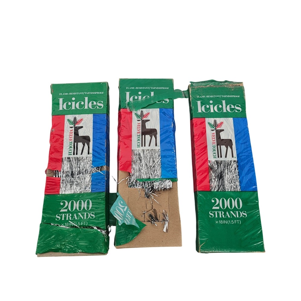 Vintage Velvetouch Silver Icicles Christmas Tinsel 2000 Strands 18in Lot of 3